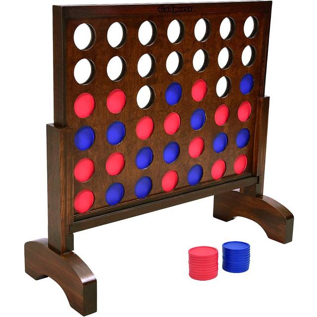 GoSports Giant Dark Wood Stain 4 in a Row Game - 2 Foot Width - Huge 4 Connect Family Fun with Coins Case and Rules