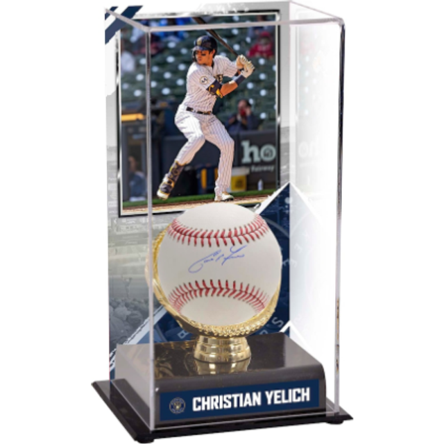 Christian Yelich Milwaukee Brewers Autographed Baseball and Sublimated Baseball Display Case with Image