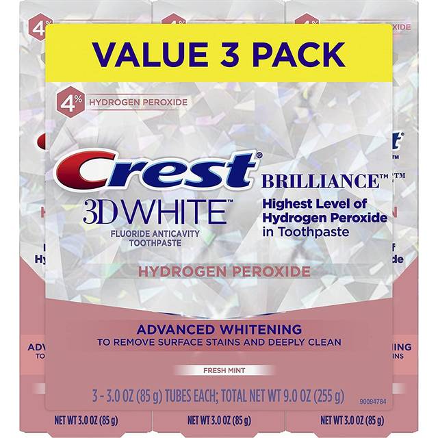 Crest 3D White Brilliance Hydrogen Peroxide Toothpaste with Fluoride 3 Ounce (Pack of 3)