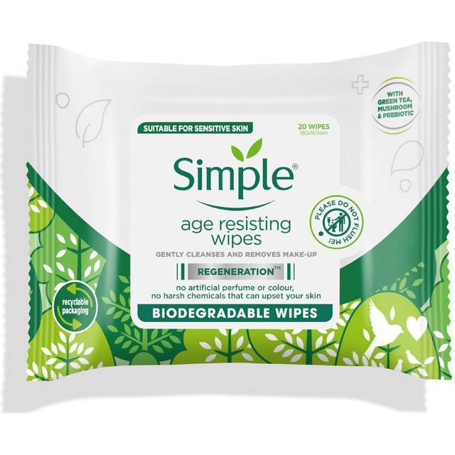 Simple Age Resisting Biodegradable Facial Wipes 20 Wipes