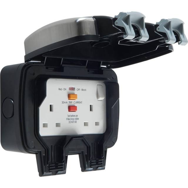 BG Decorative Weatherproof Double Switched Power Socket with RCD - 13A - Stainless Steel