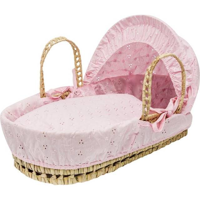 Kiddies Kingdom Dolls Broderie Anglais Moses Basket-Pink