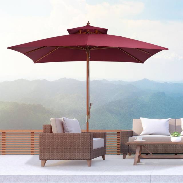 Outsunny Premium Bamboo Patio Parasol | Wowcher - Red