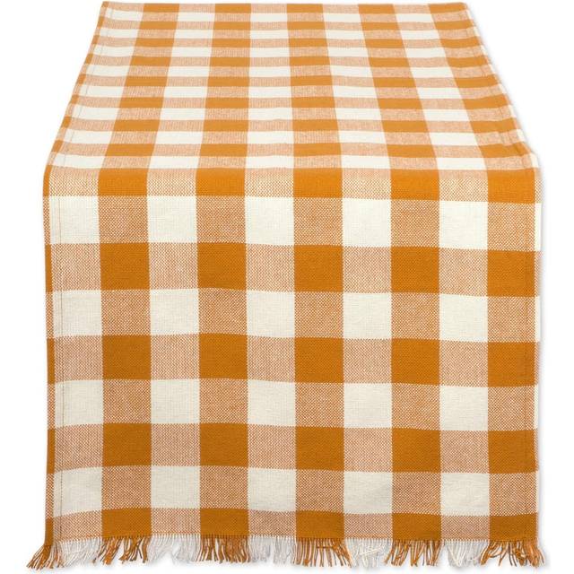 DII Heavyweight Fringed Check Tabletop Collection  Table Runner  14x108  Bright Green