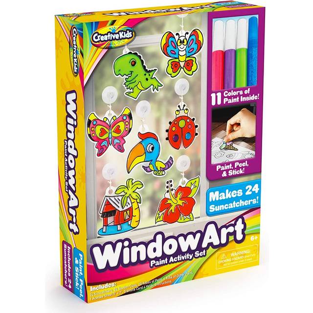 Creative Kids Window Paint Art Kit - Make Your Own Suncatchers Set - 24 Sun Catchers  24 Suction Cups & 11 Paints - Suncatchers for Kids to Paint - DI