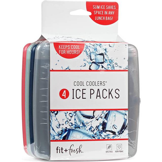 Fit & Fresh 336HLJP Quick Freeze Space Saving Reusable Slim Ice Packs for Lunch Boxes Or Coolers, Multi Color - Pack of 4