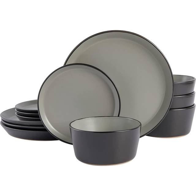 gibson Soho Lounge Sofia coupe Dinnerware Set, Service for 4 (12pcs), Black