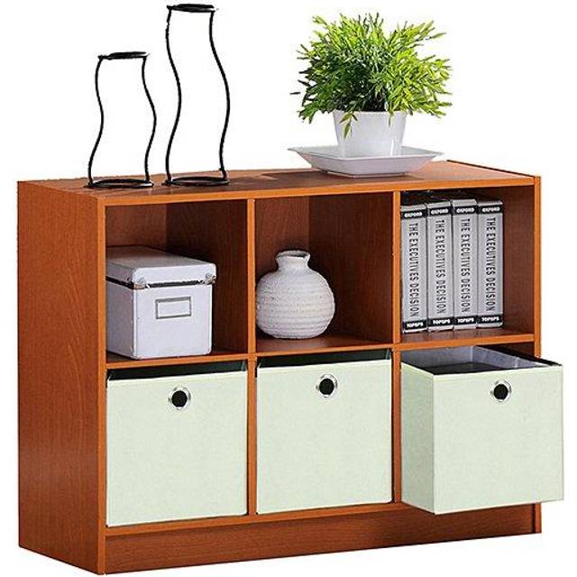 Furinno Basic 3 x 2 in. Bookcase Storage with Bins, French Oak Grey & Black