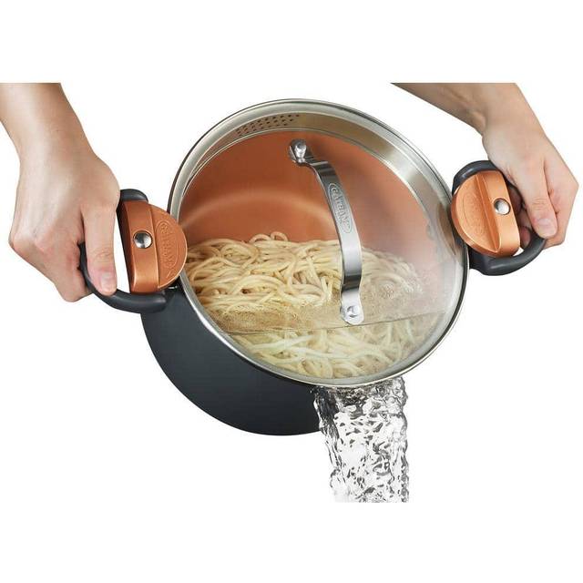 Gotham Steel 5 Quart Stock Pot Multipurpose Pasta Pot with Strainer Lid  Twist and Lock Handles  Nonstick Ceramic Surface Makes