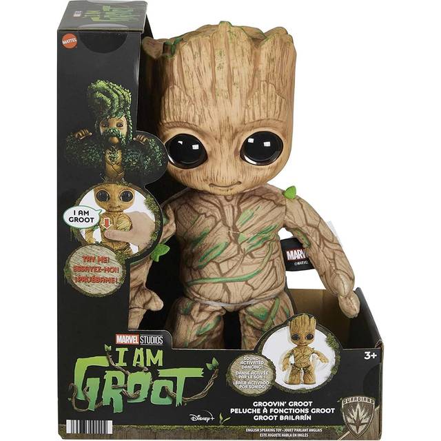 Mattel Marvel, mjuk Groovin’ Groot, dansande och pratande mjukisfigur från Disney+-serien I Am Groot, mjuk leksak som present och till samlare HJM23