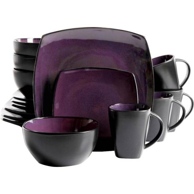 Gibson Soho Lounge Square Reactive Glaze Stoneware Dinnerware Set, Service for 4 (16pc), Sapphire