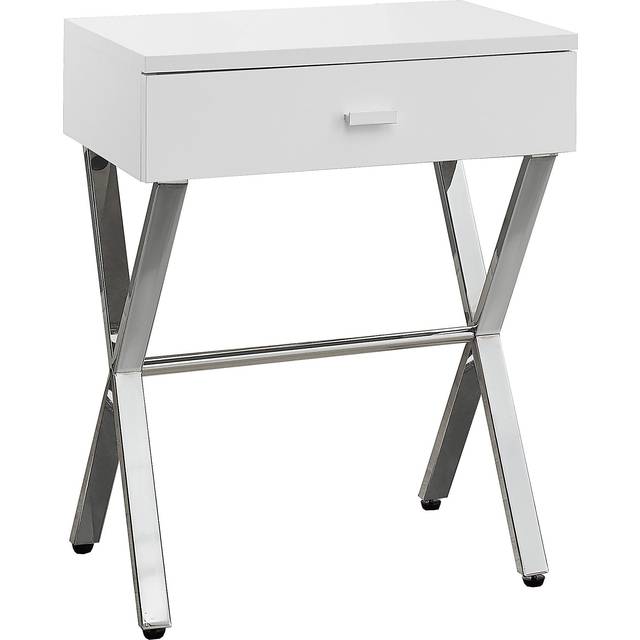 Monarch Specialties Chrome Metal Night Stand Accent Table, 22.00 x 12.00 x 18.00, Glossy White