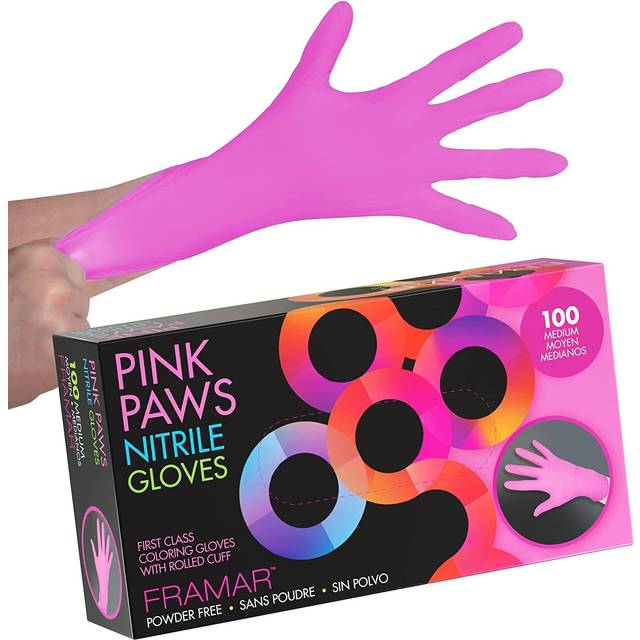 Framar Pink Paws Medium Nitrile Gloves Pack of 100pcs