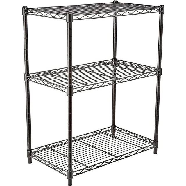 3-Shelf Storage Unit with Height Adjustable Shelves and Adjustable Levelling Feet - 340kg Max Weight, Black