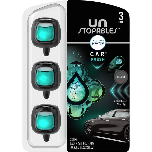 Unstopables Car Odor-Fighting Car Freshener Vent Clip Fresh, .07 fl oz. Car Vent Clip, Pack of 3