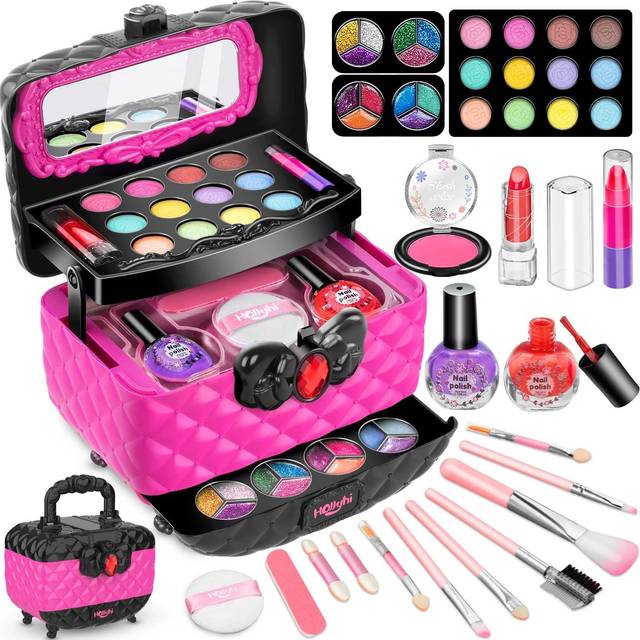 58pcs Kids Real Makeup Sets for Girls, Safe Washable Children Pretend Dress Up Toys Make Up Starter Kit, Princess Christmas Birthday Gifts for Age 3 4