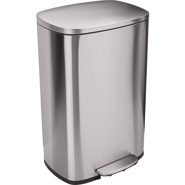 Amazon Basics Rectangular Kitchen Bin With Steel Bar Pedal, Soft-Closing Mechanism For Home and Office Use, 50 l/13.2 gallon, Satin Nickel Finish