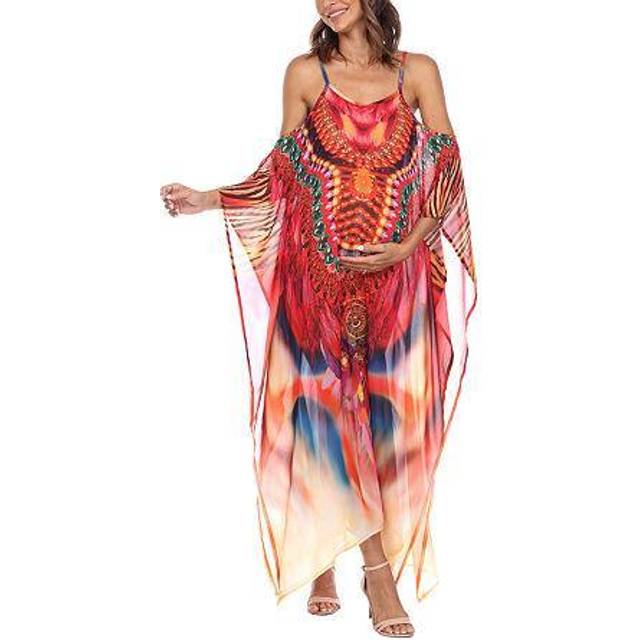 White Mark MTRPSLD985-221 Women Plus Size Sheer Maxi Caftan Tunic Top, Light Blue - One Size