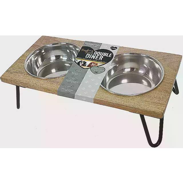 Rosewood Double Diner Pet Bowls - Silver
