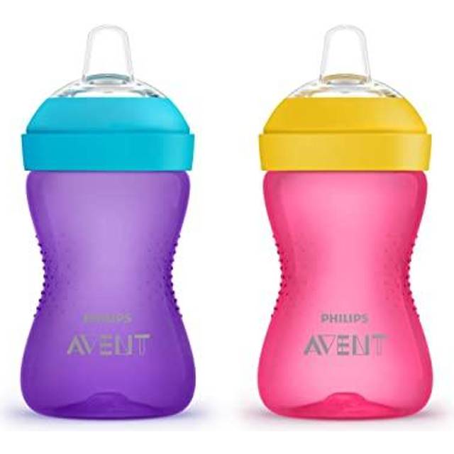 Philips AVENT My Grippy Spout Sippy Cup with Soft Spout and Leak-Proof Design  Pink/Purple  10oz  2pk  SCF801/22