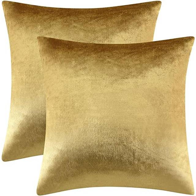 GIGIZAZA Gold Velvet Decorative Throw Pillow Covers 18x18 Pillow Covers for Couch Sofa Bed 2 Pack Soft Cushion Covers