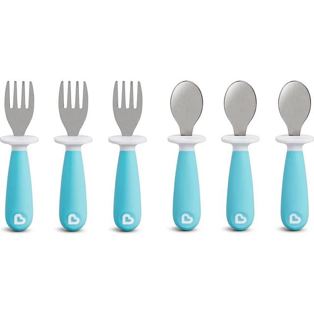 Munchkin Raise Toddler Fork and Spoon Utensil Set  Rest Keeps Tip Off Table  BPA Free  6 Pack  Blue