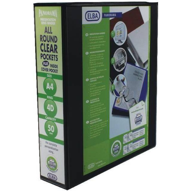 Elba Panorama 50mm 4 D-Ring Presentation Binder A4 Black (Pack of 4) 400008430