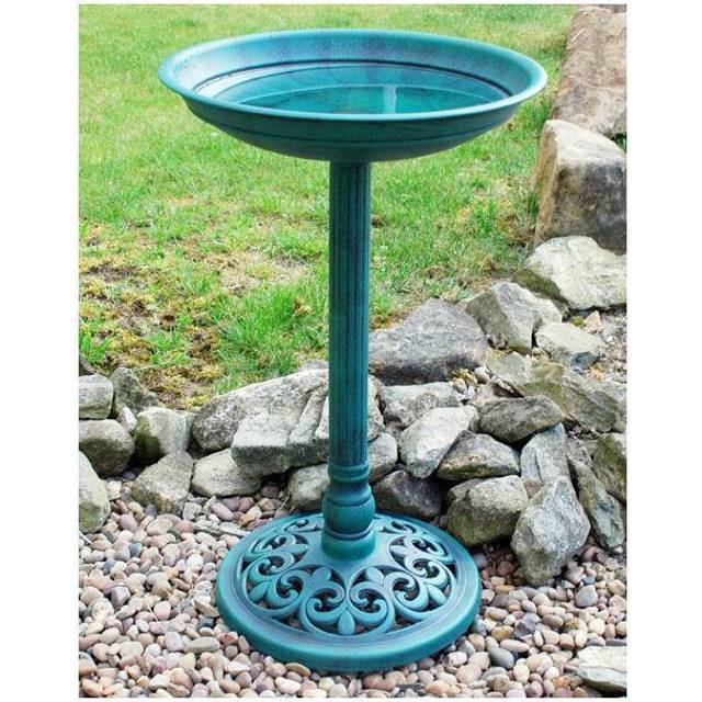 63cm Tall 40cm Diameter Traditional Resin Garden Bird Bath - Green