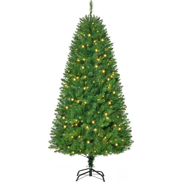 HOMCOM 6FT Prelit Artificial Christmas Tree w/ Warm White Light Xmas Decoration