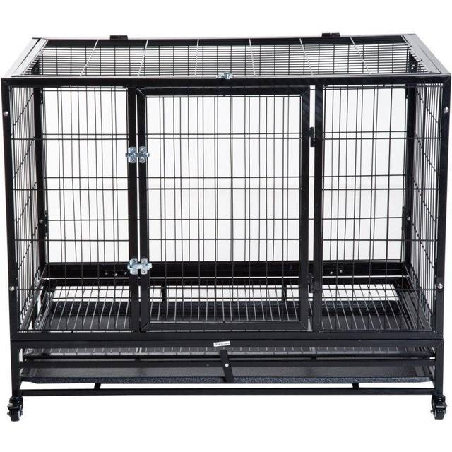 PawHut Metal Kennel Cage with Wheels and Crate Tray for Pet Dog Medium Black | TJ Hughes