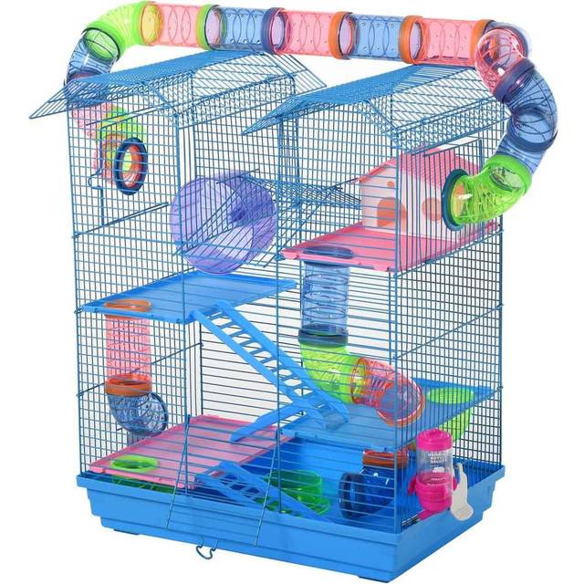 PawHut 5-Tier Hamster Travel Cage w/ Accessories - Blue, Blue