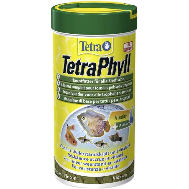 TetraPhyll Flakes – fiskfoder för alla växtätande prydnadsfiskar, flingfoder med viktig fiber, 100 ml burk