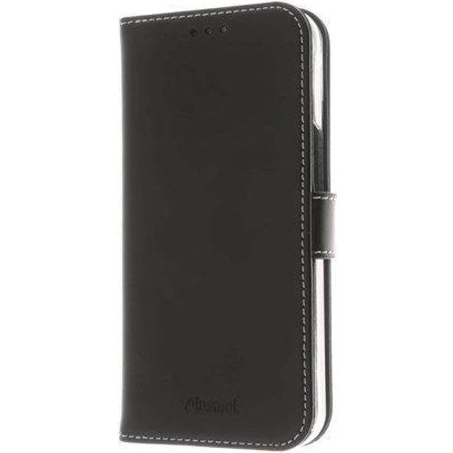Insmat Exclusive Flip Case - Vikbart fodral för mobiltelefon - läder, polykarbonat, bomullssömmar, kartong+papper - svart - för Apple iPhone 14 Pro