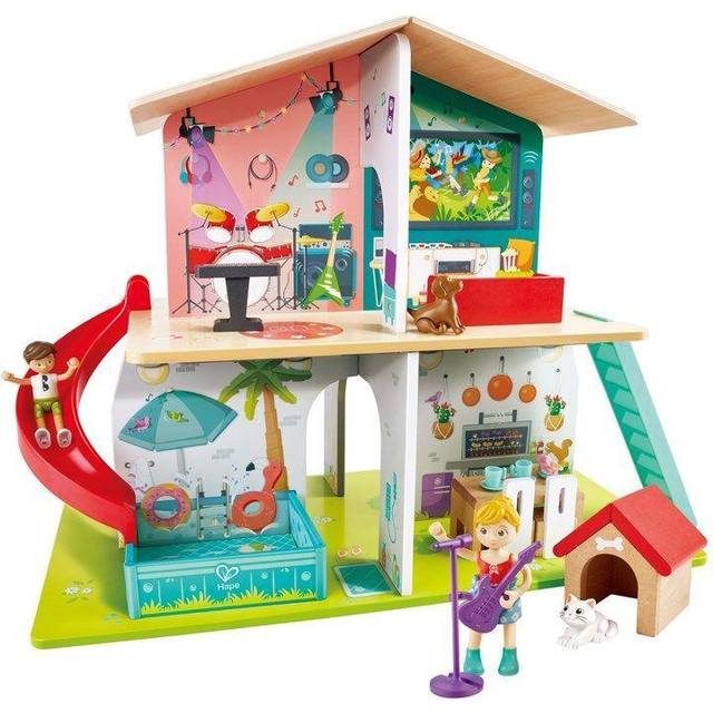 Hape Musical Doll House - dockhus med interaktiva punkter för ljud och ljus