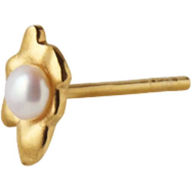 Stine A - Petit Shelly Pearl Earring - Örhänge - Gold - W5,3 x L8,3 mm