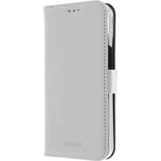 Insmat Exclusive Flip Case - Vikbart fodral för mobiltelefon - genuint läder, polykarbonat, bomullssömmar, kartong+papper - vit - för Apple iPhone 14 Plus