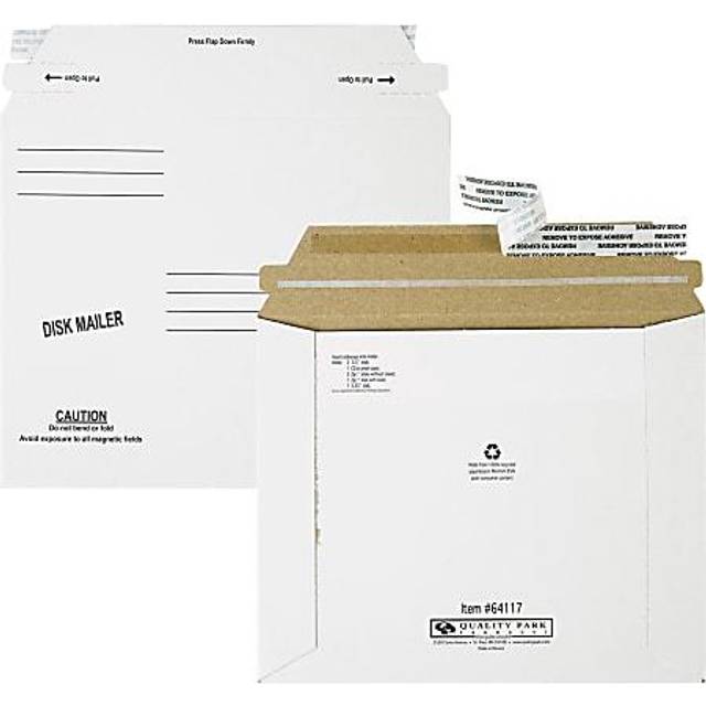 Quality Park Economy Disk/CD Mailers - Disc/Diskette - 7 1/2 Width x 6 1/8 Length - Self-sealing - Paperboard - 100 / Carton - White