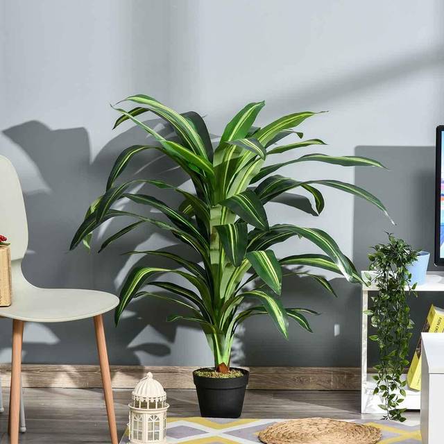HOMCOM 110cm 3.6Ft Artificial Dracaena Plant Tree With Pot, Green
