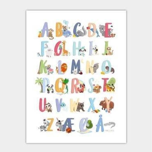 Abc Alfabet Plakat Til Børn Dansk 50x70 Cm - 5 stykker legetøj, der udvikler barnets sprog - Babyhelp.dk