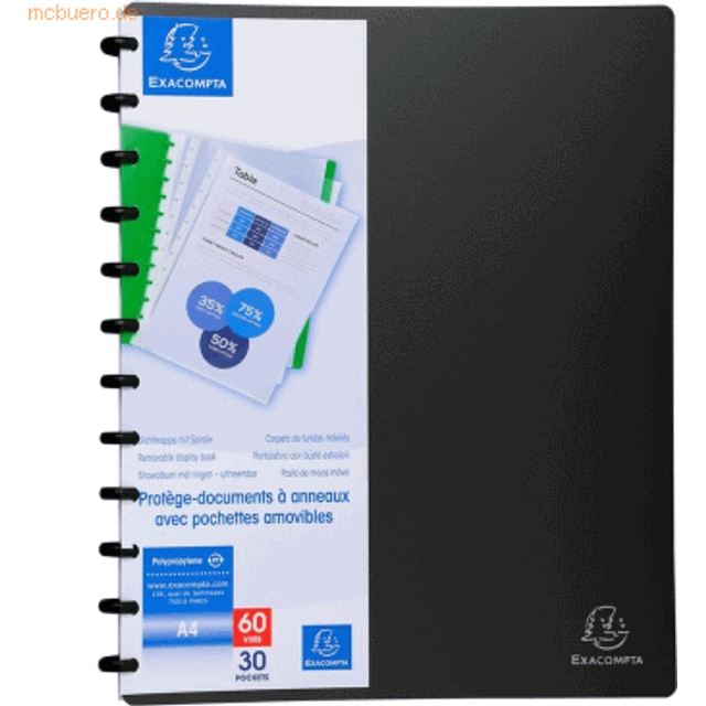 - Ref 86351E - PP Display Book with Rings - Suitable for Holding A4 Documents, 30 Pockets, 60 Viewing Pages, Removable Pockets for Organisation -