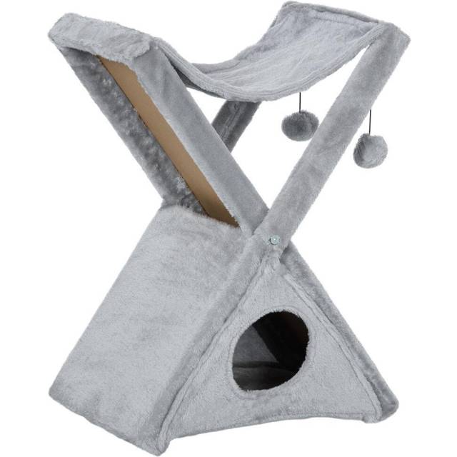 PawHut Plush Folding Cat Tree Play Rest Activity Tower w/ Scratching Post Grey | TJ Hughes