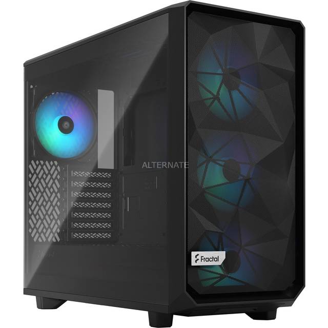 Fractal Design Meshify 2 Lite (Black TG) Gaming Case w/ Light Tint Glass Window, E-ATX, Angular Mesh Front, 3 Fans