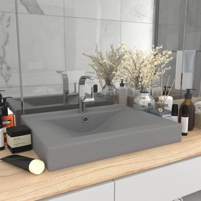 vidaXL Luxury Basin with Faucet Hole Matt Light Grey 60x46 cm Ceramic