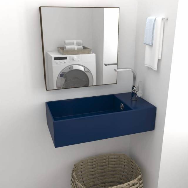 vidaXL Bathroom Sink Ceramic Light Blue Round, Blue