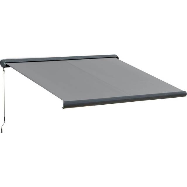 Outsunny 3x2.5m LED Light Cassette Electric/Manual Awning Window Sun Shade Grey
