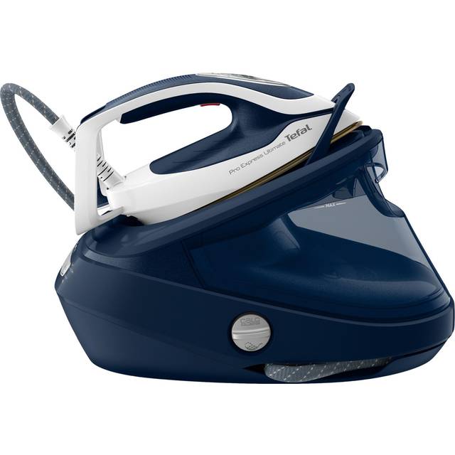 Tefal GV9720 Pro Express Ultimate ångstrykstation | kraftfull 8-bar-utskrift | konstant ångproduktion: 170 g/min. | Ångpuff: 590 g/min. | avtagbar kalksamlare | extra tyst | vit/blå