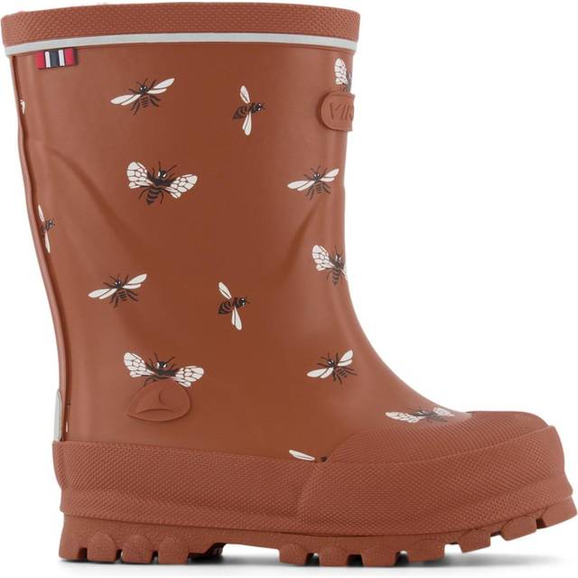 Viking unisex barn glad tryck regnstövel, Konjak vit, 4.5 UK Wide