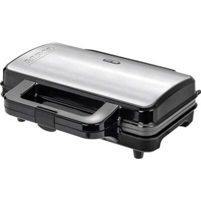 MPM MOP-20M elektrisk smörgåsgrill för 2 smörgåsar, 4 i triangelform, non-stick belagda plattor, automatisk temperatur, kompakt, rostfritt stål, 900 W, 900, svart/rostfritt stål