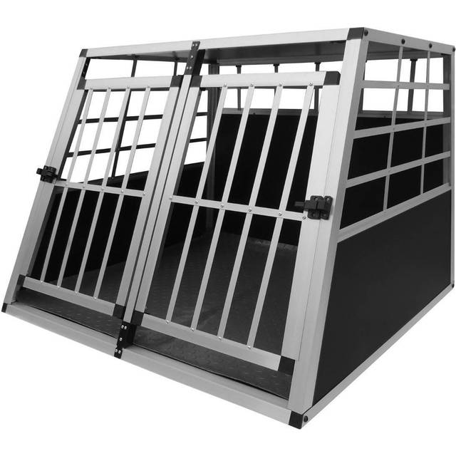Monster Shop Car Pet Crate - Large Double Doors, Silver