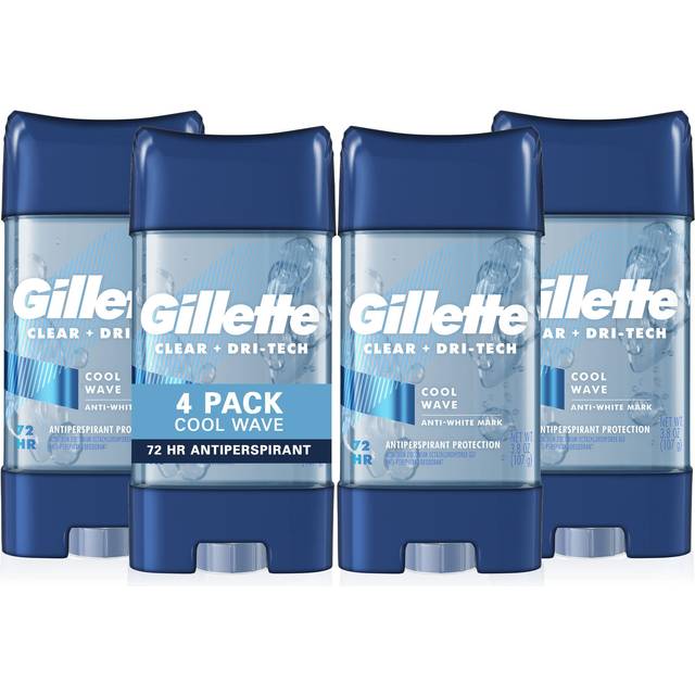Gillette Antiperspirant Deodorant for Men  Invisible Solid  Cool Wave  72 Hr. Sweat Protection  3.8 oz Pack of 4
